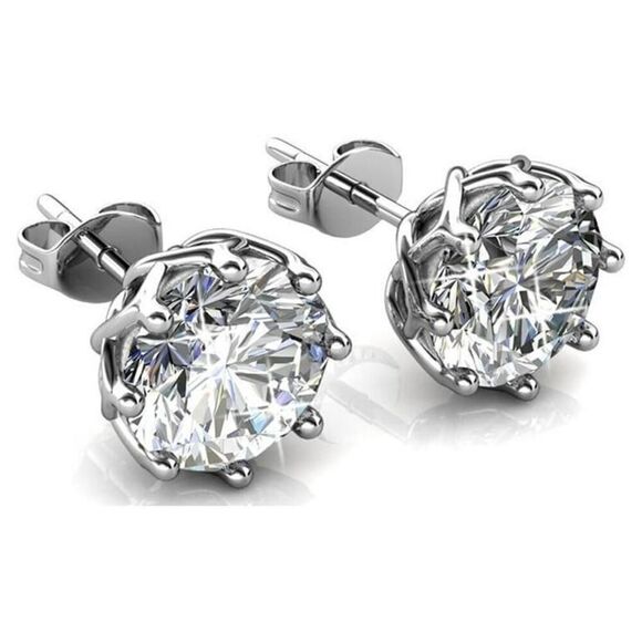 Cate & Chloe Eden 18k White Gold Plated Silver Stud Earrings | Women's Round Cut - Picture 2 of 8